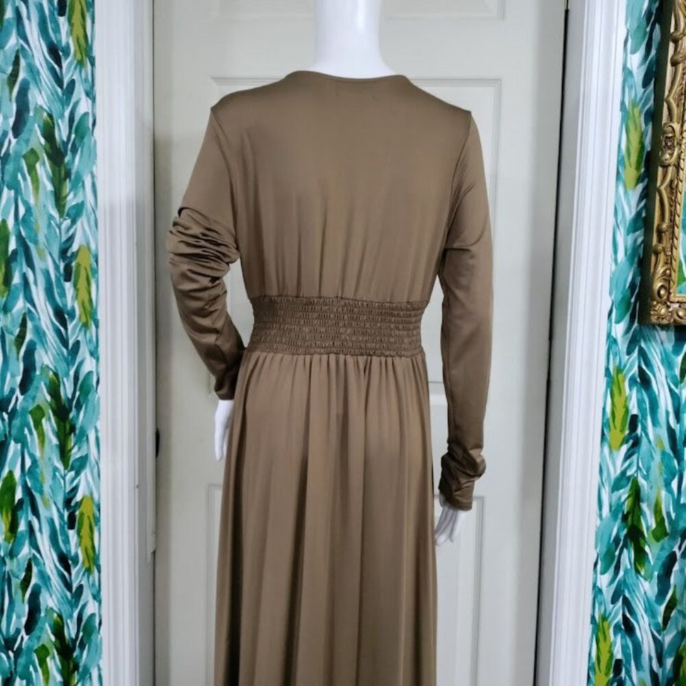 Dress Day Long Sleeve Slit Boho Whimsy Cocktail Formal Maxi Dress Nude Large - Picture 3 of 8